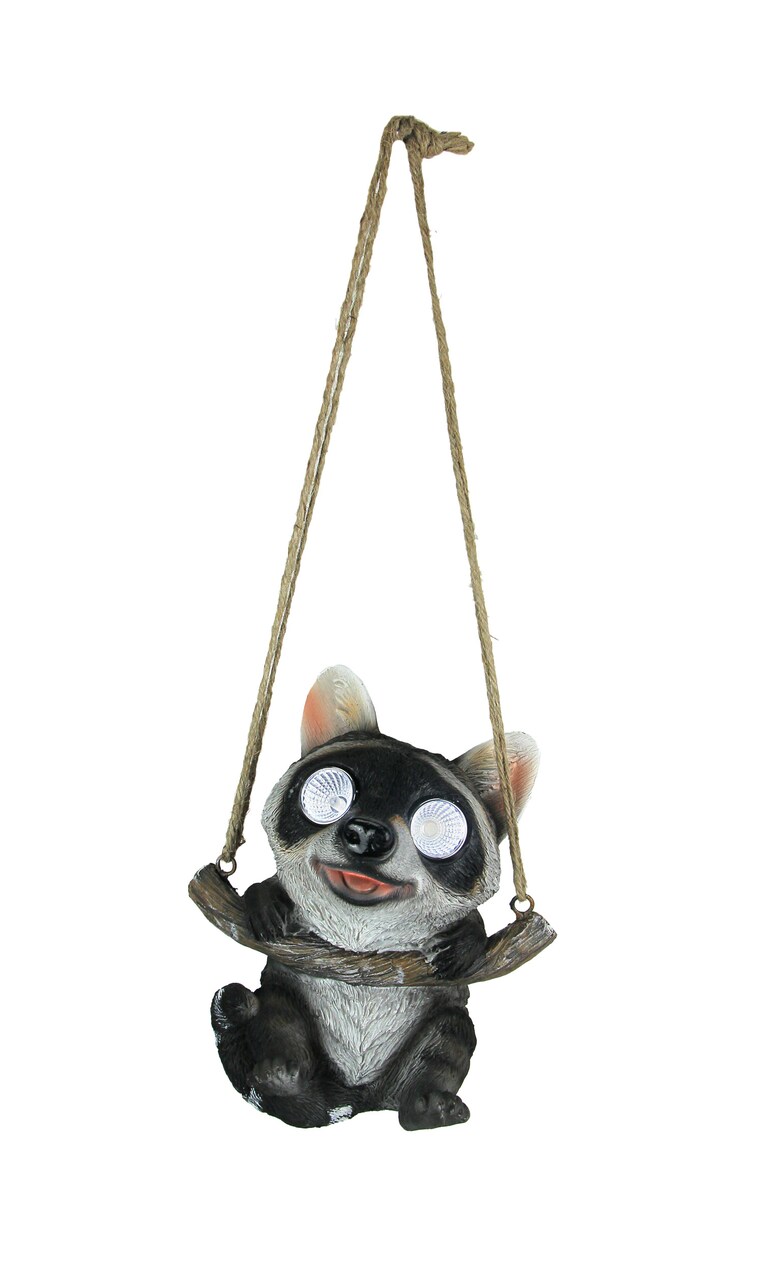 Resin Hanging Raccoon Garden Statue Solar LED Eye Lights Animal Yard Decoration